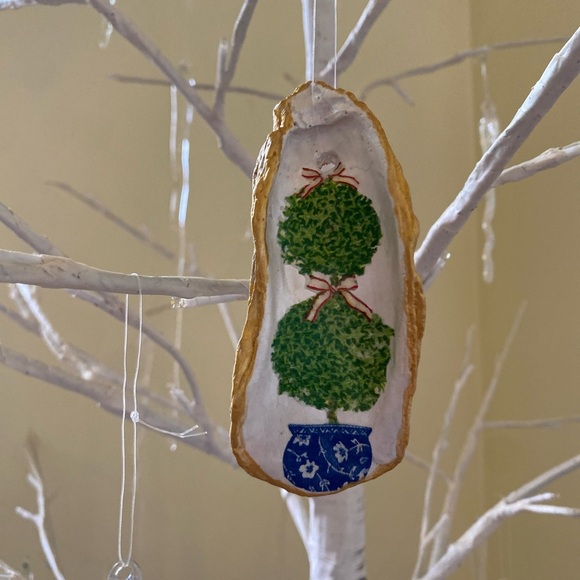 NEW DECOUPAGE CHINOISERIE TOPIARY OYSTER SHELL KEY, RING DISH or HANGING  DECOR - Picture 4 of 16